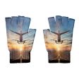 Airplane over Runway Towards the Sunrise Designed Cut Gloves Fashion