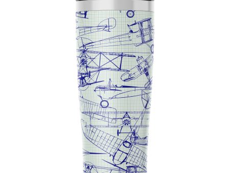 Amazing Drawings of Old Aircrafts Designed Stainless Steel Travel Mugs Online Hot Sale