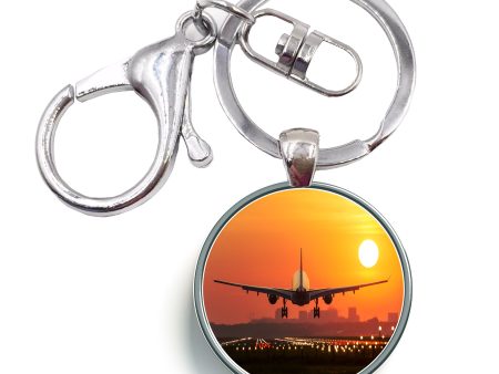 Amazing Airbus A330 Landing at Sunset Designed Circle Key Chains For Sale