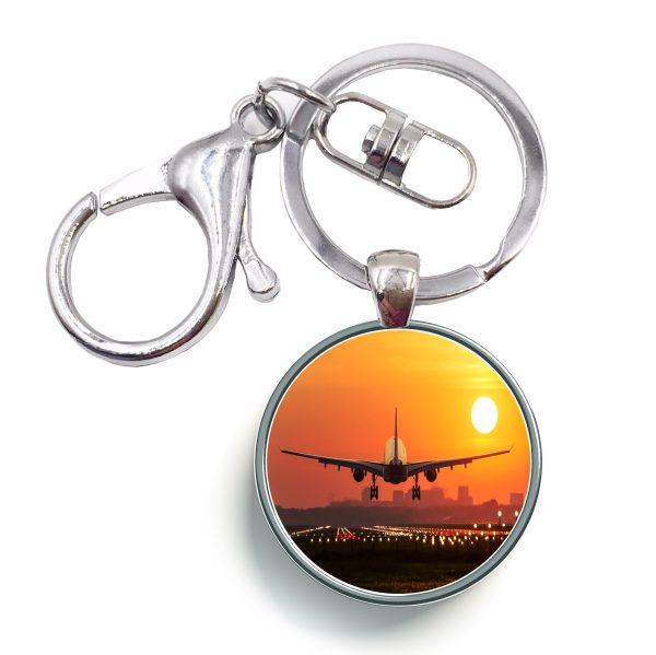 Amazing Airbus A330 Landing at Sunset Designed Circle Key Chains For Sale