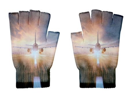 Airplane Flying Over Runway Designed Cut Gloves Fashion