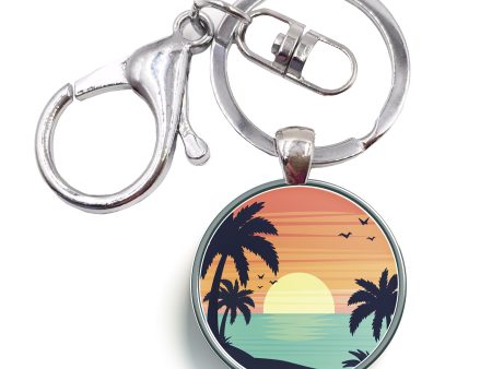 Tropical Summer Theme Designed Circle Key Chains Online