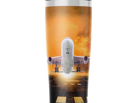 Amazing Departing Aircraft Sunset & Clouds Behind Designed Stainless Steel Travel Mugs Online Sale