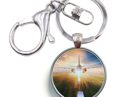 Airplane Flying Over Runway Designed Circle Key Chains Online now