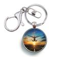 Airplane over Runway Towards the Sunrise Designed Circle Key Chains For Cheap