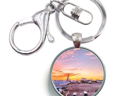 Airport Photo During Sunset Designed Circle Key Chains For Discount