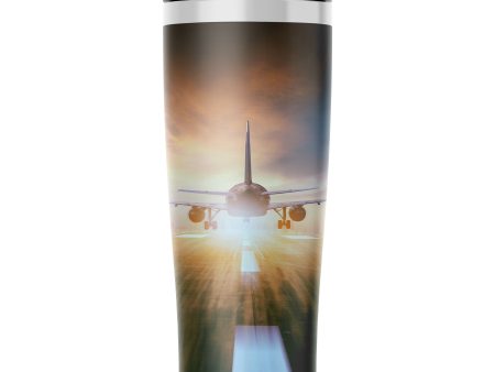 Airplane Flying Over Runway Designed Stainless Steel Travel Mugs Discount