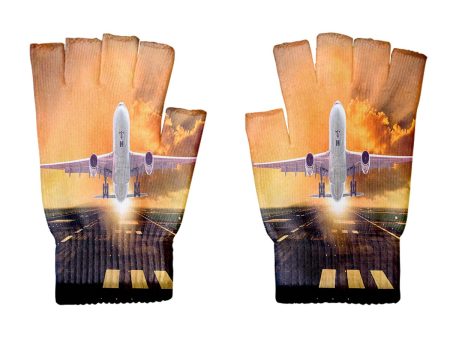 Amazing Departing Aircraft Sunset & Clouds Behind Designed Cut Gloves Online now