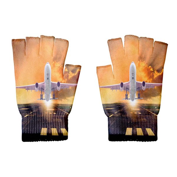 Amazing Departing Aircraft Sunset & Clouds Behind Designed Cut Gloves Online now