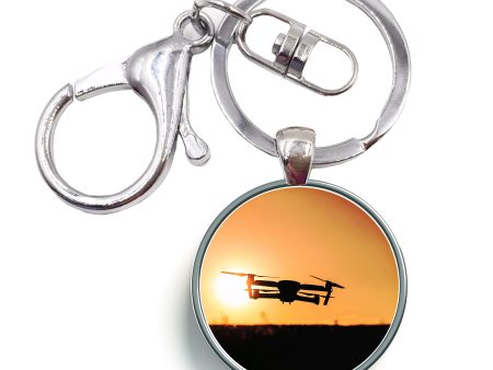 Amazing Drone in Sunset Designed Circle Key Chains For Cheap