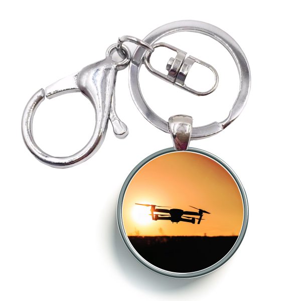 Amazing Drone in Sunset Designed Circle Key Chains For Cheap