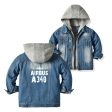 Airbus A340 & Plane Designed Children Hooded Denim Jackets Hot on Sale