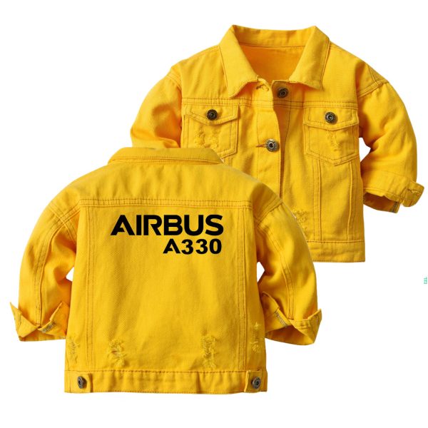 Airbus A330 & Text Designed Children Denim Jackets Cheap