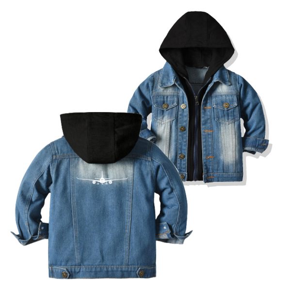 Airbus A350 Silhouette Designed Children Hooded Denim Jackets Hot on Sale