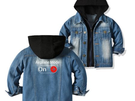 Airplane Mode On Designed Children Hooded Denim Jackets For Sale