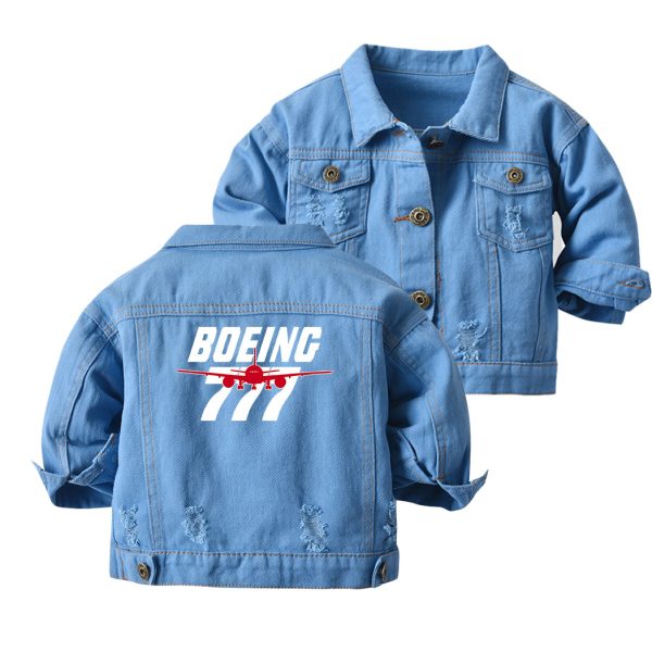 Amazing Boeing 777 Designed Children Denim Jackets Fashion