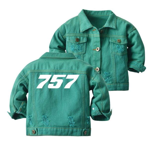 757 Flat Text Designed Children Denim Jackets For Cheap