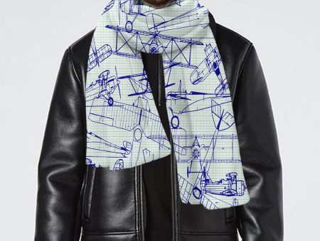 Amazing Drawings of Old Aircrafts Designed Scarfs on Sale