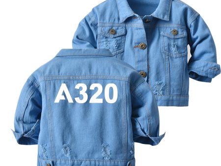 A320 Flat Text Designed Children Denim Jackets on Sale