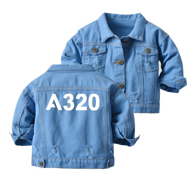 A320 Flat Text Designed Children Denim Jackets on Sale