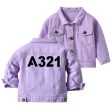 A321 Flat Text Designed Children Denim Jackets Discount