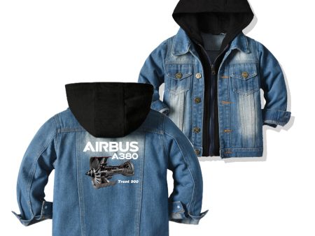 Airbus A380 & Trent 900 Engine Designed Children Hooded Denim Jackets Online