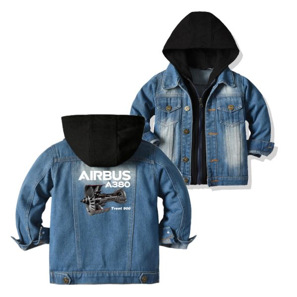 Airbus A380 & Trent 900 Engine Designed Children Hooded Denim Jackets Online