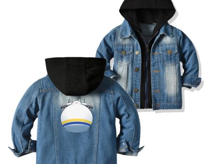 Antonov 225 ROUND Designed Children Hooded Denim Jackets Hot on Sale