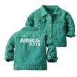 Airbus A319 & Text Designed Children Denim Jackets Supply