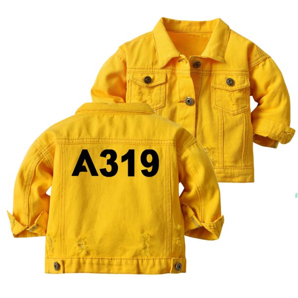 A319 Flat Text Designed Children Denim Jackets on Sale