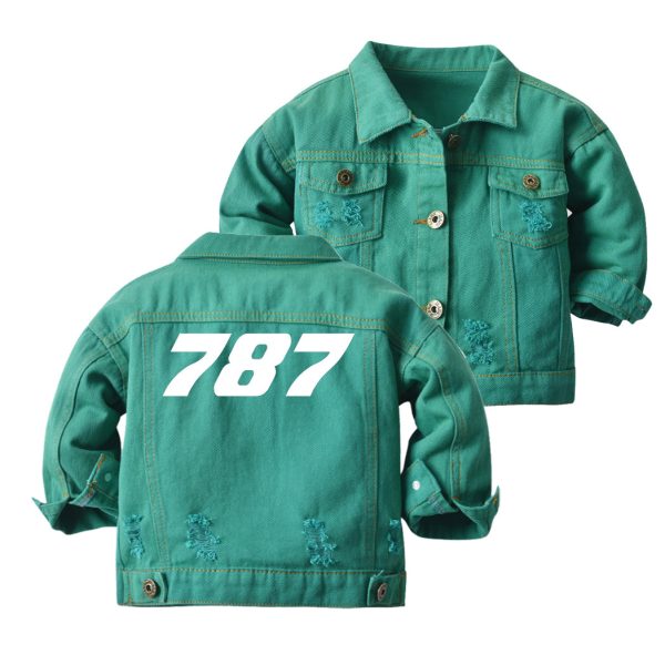 787 Flat Text Designed Children Denim Jackets Fashion