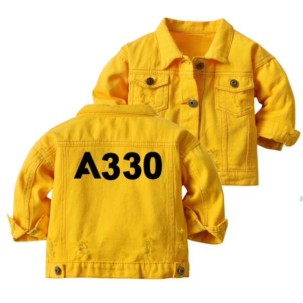 A330 Flat Text Designed Children Denim Jackets Online Sale