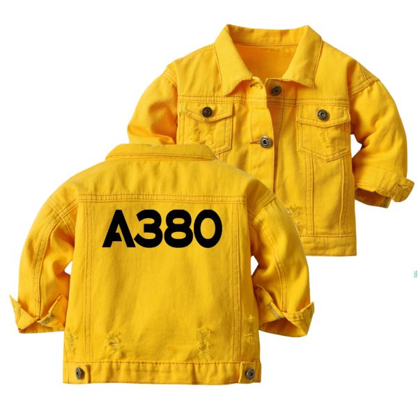 A380 Flat Text Designed Children Denim Jackets Cheap