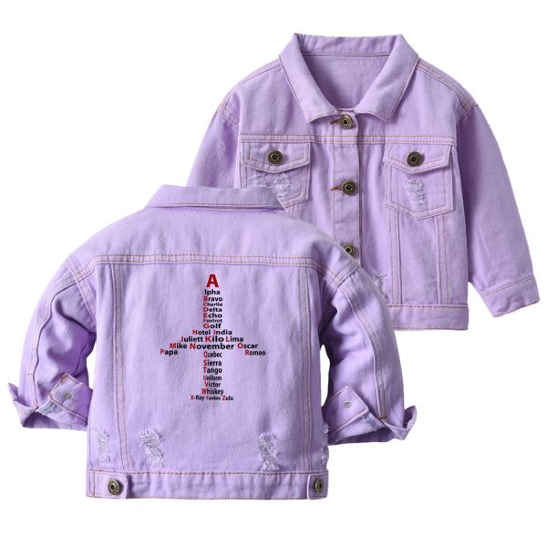 Airplane Shape Aviation Alphabet Designed Children Denim Jackets Hot on Sale