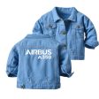 Airbus A350 & Text Designed Children Denim Jackets Supply