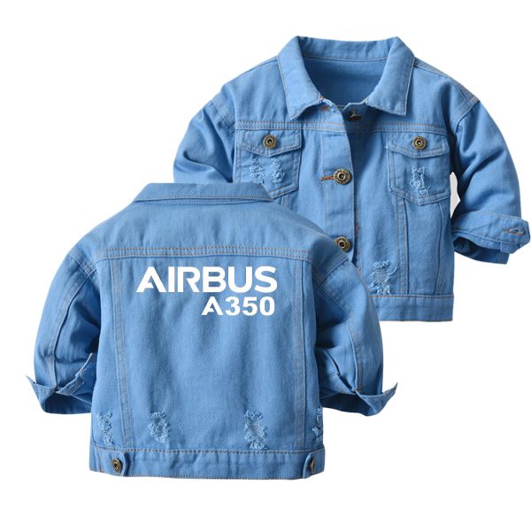 Airbus A350 & Text Designed Children Denim Jackets Supply