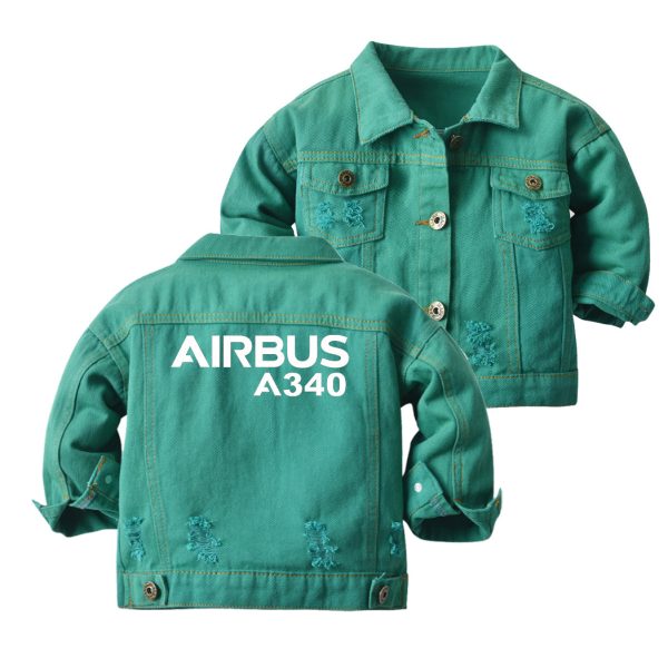 Airbus A340 & Text Designed Children Denim Jackets Fashion