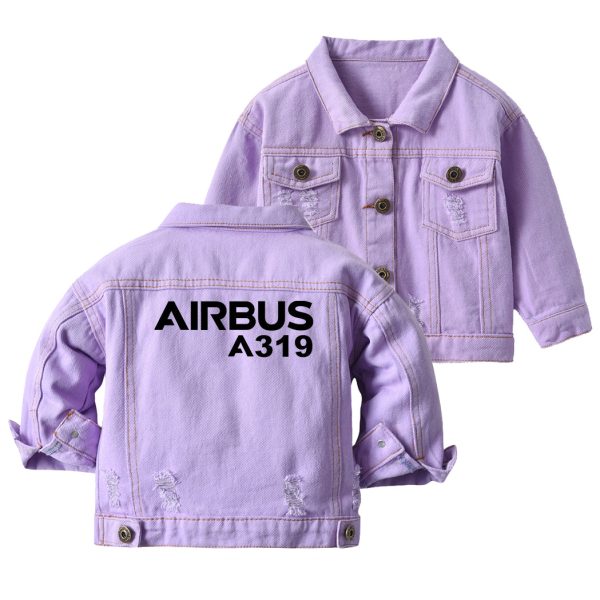 Airbus A319 & Text Designed Children Denim Jackets Supply