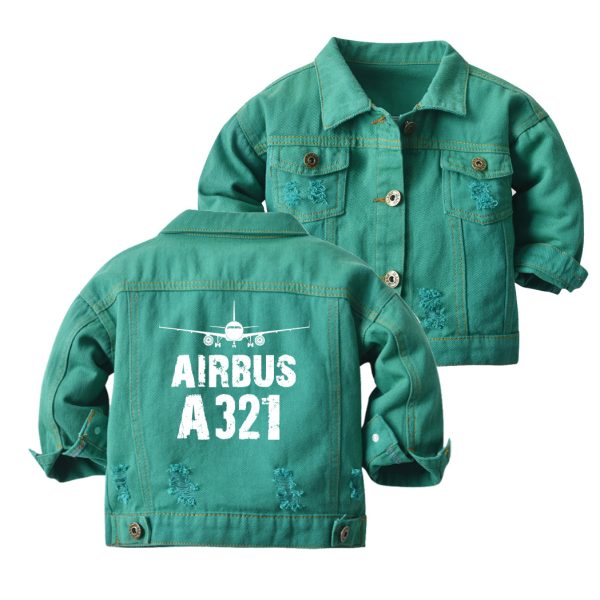 Airbus A321 & Plane Designed Children Denim Jackets Cheap