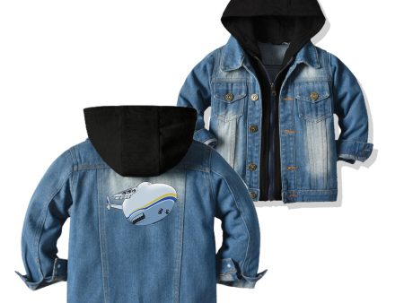 Antonov 225 takeoff Designed Children Hooded Denim Jackets Online Sale