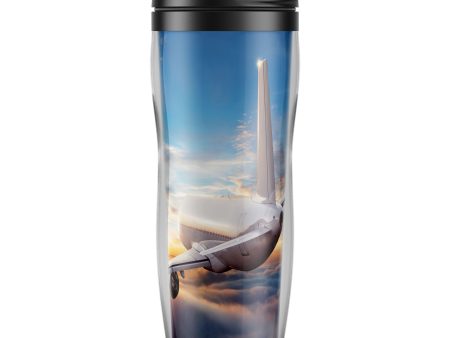 Airliner Jet Cruising over Clouds-Vertical Designed Plastic Travel Mugs Fashion