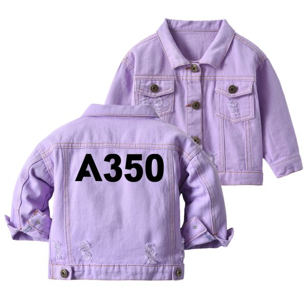 A350 Flat Text Designed Children Denim Jackets Cheap