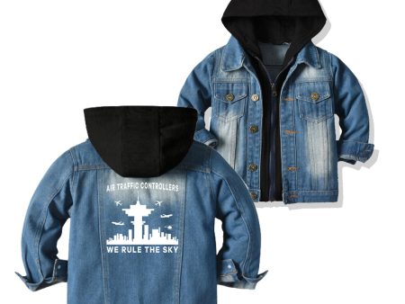 Air Traffic Controllers - We Rule The Sky Designed Children Hooded Denim Jackets Online Hot Sale