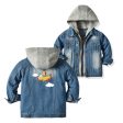 Cartoon Little Boy Operating Plane Designed Children Hooded Denim Jackets Supply