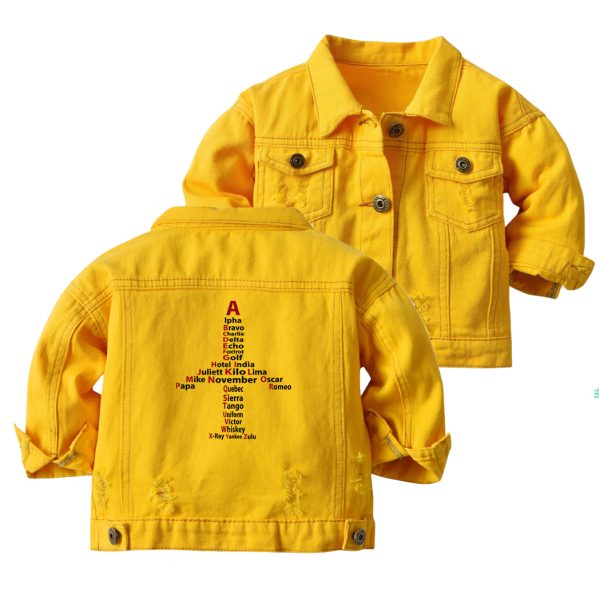 Airplane Shape Aviation Alphabet Designed Children Denim Jackets Hot on Sale