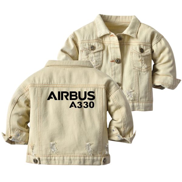 Airbus A330 & Text Designed Children Denim Jackets Cheap