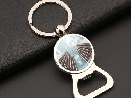 Airplane Flying over Big Buildings Designed Bottle Opener Key Chains Supply