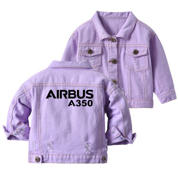 Airbus A350 & Text Designed Children Denim Jackets Supply