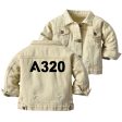 A320 Flat Text Designed Children Denim Jackets on Sale