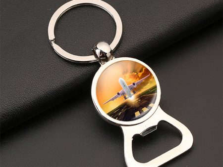 Amazing Departing Aircraft Sunset & Clouds Behind Designed Bottle Opener Key Chains Online Hot Sale